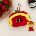 Süßer roter Apfel-Plüschpuppen-Schlüsselanhänger mit gelben Kopfhörern und Kette - Apfel mit Kopfhörern Plüsch Anhänger
