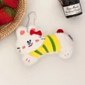 Schattige witte pluche konijn sleutelhanger met geel gestreepte trui en rode strik. - Gestreepte Konijn Pluche Hanger