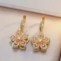 Boucles d'oreilles créoles fleurs en zircon rose plaqué or 18 carats élégantes - Boucles d'Oreilles (E1509) / Or-Rose