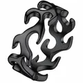Detail showing the intricate burning flame design of the black stainless steel ring - Size 7 / Black
