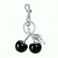 Élégant porte-clés cerise noire en résine de cristal avec fermoir en métal argenté - Silver rod - flash black cherry 32mm