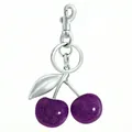 Elegante paarse glitter kers sleutelhanger met zilveren draaisluiting en metalen blad detail - 32mm / Zilveren Staaf / Paars