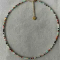 Handmade natural stone beaded necklace with a gold heart pendant charm jewelry - Necklace / 38+5cm / Black Multi-color