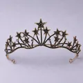 Vintage Gothic black star tiara crown with antique gold metal frame for cosplay parties. - Star Streamline Crown (TS-J2761BLK)