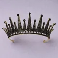 Vintage Baroque style Gothic black rhinestone crown tiara for party and cosplay events - Radiant Spire Crown (TS-J3082BLK)