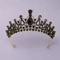 Vintage Gothic Baroque tiara crown with black gemstones and gold metal alloy base - Baroque Vintage Crown (TS-J3002BLK)