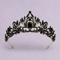 Vintage gothic baroque tiara with black rhinestones and antique gold finish for cosplay - Scroll Pattern Crown (TS-J3110AGBLK)