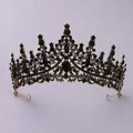 Elegant gothic baroque tiara featuring black crystals and vintage gold metal frame - Baroque Spire Crown (TS-J3151BLK)