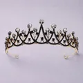Vintage gothic baroque tiara crown with black crystals and gold metal frame for parties - Pointed Hollow Crown (TS-J2593AGBLK)