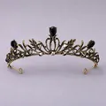 Vintage Baroque crown with black crystals, Gothic tiara for cosplay or party events. - Dark Deluxe Crown (TS-J2926BLK)