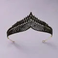 Gothic baroque style vintage tiara crown with black rhinestones on a gold base - Gothic Vintage Crown (TS-J3086BLK)