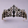 Vintage Baroque Gothic tiara featuring ornate black gemstones on a gold-toned metal base. - Floral Rhinestone Crown (TS-J2711AGBLK)