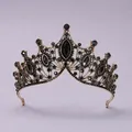 Vintage Baroque gothic tiara crown with black rhinestones for cosplay and parties - Vintage Arch Crown (TS-J2938BLK)
