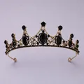 Vintage Baroque gothic tiara with black crystals and antique gold finish for cosplay - Simple Vintage Crown (TS-J2853BLK)