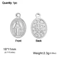 Silberfarbenes Vintage Ovaler Edelstahl Religiöser Anhänger mit Figur und Kreuz - Nur Anhänger (ohne Kette) (Stil 2) / Stahlfarben