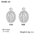 Vintage ovaler religiöser Anhänger aus Edelstahl mit Jungfrau Maria Gravur, 18x11mm DIY-Charm - Nur Anhänger (ohne Kette) (Stil 3) / Stahlfarben