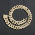 Macro detail view of 22mm iced-out Cuban link chain necklace with gold finish - Gold (22mm Width)