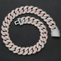 Premium 22mm two-tone iced out bubble Cuban link chain necklace with pavé-set stones - 9inch Bracelet (Approx 23cm) / Rose Gold & Platinum (22mm Width)