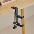 Sturdy portable black metal desk clamp-on hook with double hanger for schoolbags and bags - Folding Double Hook Style / Black