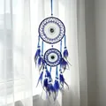 Atrapasueños azul hecho a mano ojo del mal con plumas pared - MS4007A Azul Real Pluma Puntiaguda / M