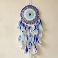 Atrapasueños de ojo turco azul hecho a mano con plumas azules y moradas decorativo - MS9229D Degradado Azul y Violeta / Anillo 20cm