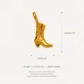 Pendente vintage a stivale da cowboy in rame dorato con specifiche di dimensioni e peso. - Ciondolo a stivale solo (Senza catena)