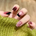 Elegant cat-eye press-on nails featuring French tips, plaid patterns, and diamond accents - M / 10 Pieces/Bag (With Tool Kit) / Purple Rhombic Cat Eye Style (BY1930)