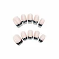 Black French tip press-on nails with a translucent nude base and subtle glitter. - Glitter French Square Style (BY2317-5) / Full Size Board (30 Pcs) / Transparent Pink and Black