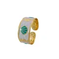 Elegante bracciale in acciaio inossidabile a forma di C con smalto a conchiglia e cavalluccio - Blu