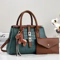 Ensemble de sacs à main élégants motif crocodile avec breloque cheval marron en sarcelle - Ensemble de 2 sacs fourre-tout (Motif pierre) / 32x12x25cm / Vert