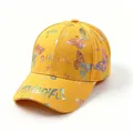 Cappellino da baseball giallo con dettagli di farfalla cangiante e testo 'GIRL' stampato. - Taglia Adulto (58cm regolabile) / Giallo