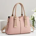 Elegant women's pink color-block handbag with textured finish and gold hardware - Patchwork Contrast Style / Pink