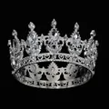Elegant silver Baroque crown tiara with clear rhinestones for wedding cake decoration - Silver + White Drop