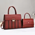 Elegant burgundy top-handle satchel and flap crossbody bag set with textured finish - 30x11x23cm / Red