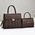 Elegant set of dark brown leather top handle bags featuring gold hardware detailing - 30x11x23cm / Coffee