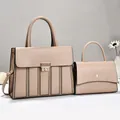 Side-by-side view of an elegant beige handbag set with a large tote and a matching clutch - 30x11x23cm / Khaki