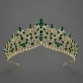 Vintage Tiara aus Goldlegierung mit smaragdgrünen und klaren Strasssteinen für Partys - Luxusreben-Stil (TS-J3248GGREEN) / Gold mit grünem Zirkon