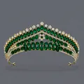 Vintage luxury gold crown tiara adorned with emerald green teardrop crystals and rhinestones - Court Versatile Style (TS-J3256GGREEN)