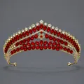 Vintage gold alloy tiara featuring red teardrop crystals for parties and photo shoots - Court Versatile Style (TS-J3256GRED)