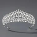 Vintage luxury silver alloy tiara with clear rhinestones for wedding and parties. - Court Versatile Style (TS-J3256S)