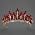 Vintage luxury gold alloy crown tiara with red and clear rhinestones for banquet party - Wheat Ear Style (TS-J3247GRED)