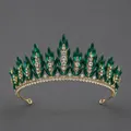 Vintage golden alloy crown tiara with brilliant emerald green rhinestones for parties - Wheat Ear Style (TS-J3247GGREEN)