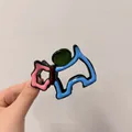 Lebhafte abstrakte Haarspange in Hundeform mit farbenfrohen rosa und blauen Akzenten - Blau & Rosa Hund (Abstrakter Terrier)
