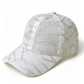 Stylish women's white mesh baseball cap with silver metallic criss-cross embroidery decor. - Adult Size (Adjustable) / Plain Style / White