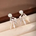 Elegant silver baroque pearl tassel earrings with unique freshwater pearls for luxury style - Mesh Metal Ball Pearl Tassel Style (NL12255E-Y) / Silver