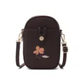 Vue de face du sac à bandoulière marron texturé pour femme avec broderie florale - Version Brodée / Marron