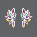 Exquisite iridescent marquise crystal flower leaf stud earrings in silver finish for parties - Aurora AB Elegant Cluster Earrings (ERS-J3757A)