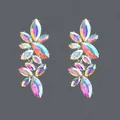 Sparkling iridescent marquise rhinestone flower leaf earrings for elegant evening wear. - Aurora AB Floral Leaf Earrings (ERS-J3754A)
