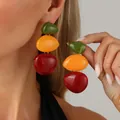 Boucles d'oreilles bohèmes en résine en forme de galet en tons vert, orange et rouge - Boucles d'oreilles en Résine Galets Irréguliers (04150) / Multicolore
