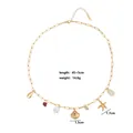 Detailed view of gold stainless steel necklace with shell and starfish charms. - Gold Chain Starfish Pearl Red Green Bead Style (Style 3) / 45+5cm / Gold